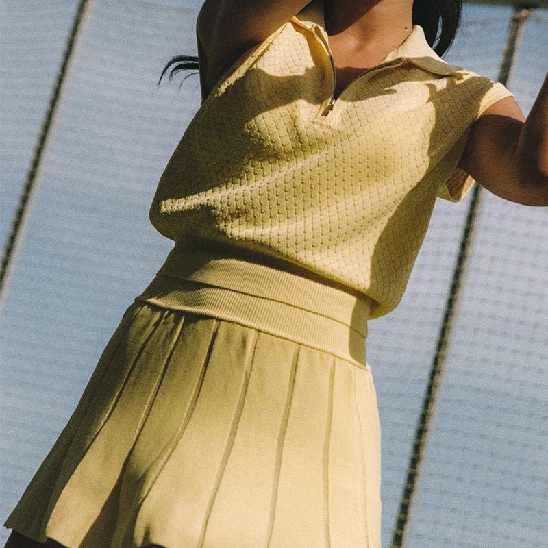 Été Jacquard Knit Polo demi-zip Vest Outdoor Respirant Anti-exposition Golf Skirt de tennis