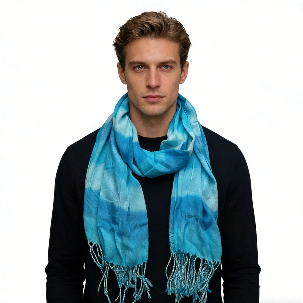 2pcs Turquoise Aquarelle imprimé écharpe pour femmes hommes