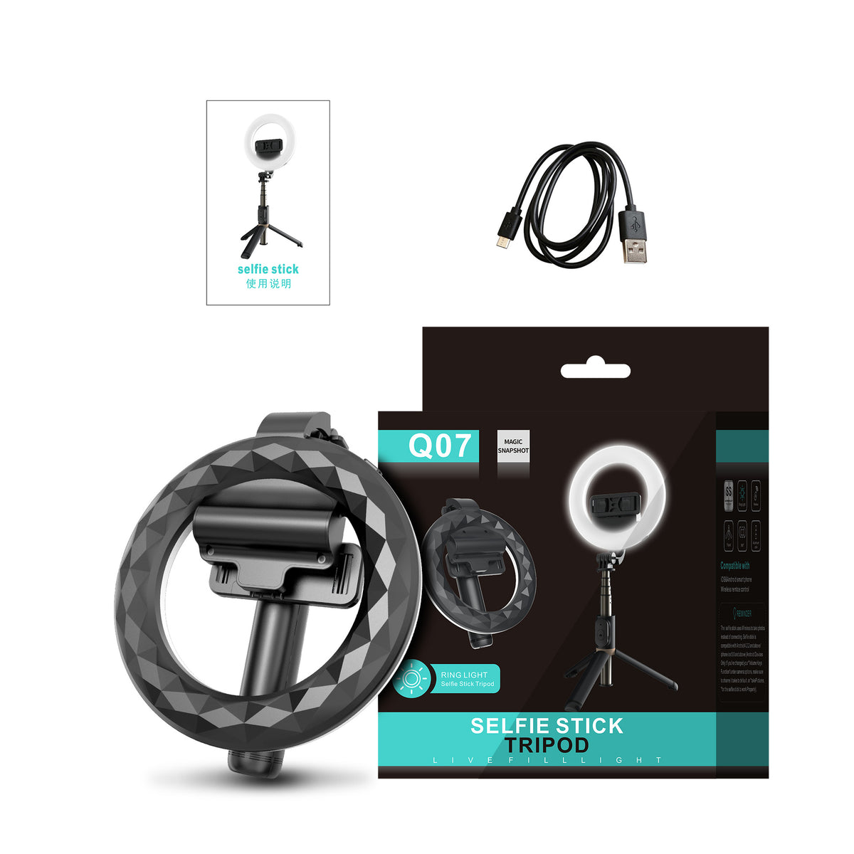 Trépied de remplissage à LED auto-anneau Bluetooth