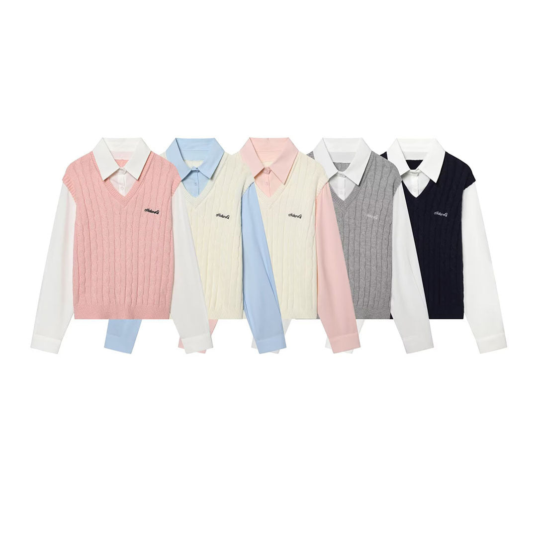 Stylish Minimalist Versatile Letter-broidered Patchwork Top