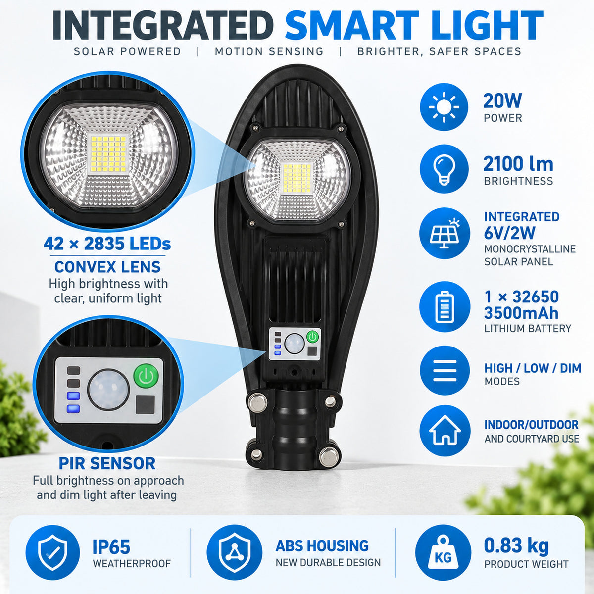Capteur de mouvement rechargeable solaire Lampe de jardin étanche W735A Pour décoration de triage