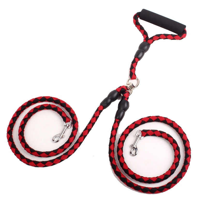 Tresse ronde tressée Pet laisse avec un à deux design pour marcher deux chiens