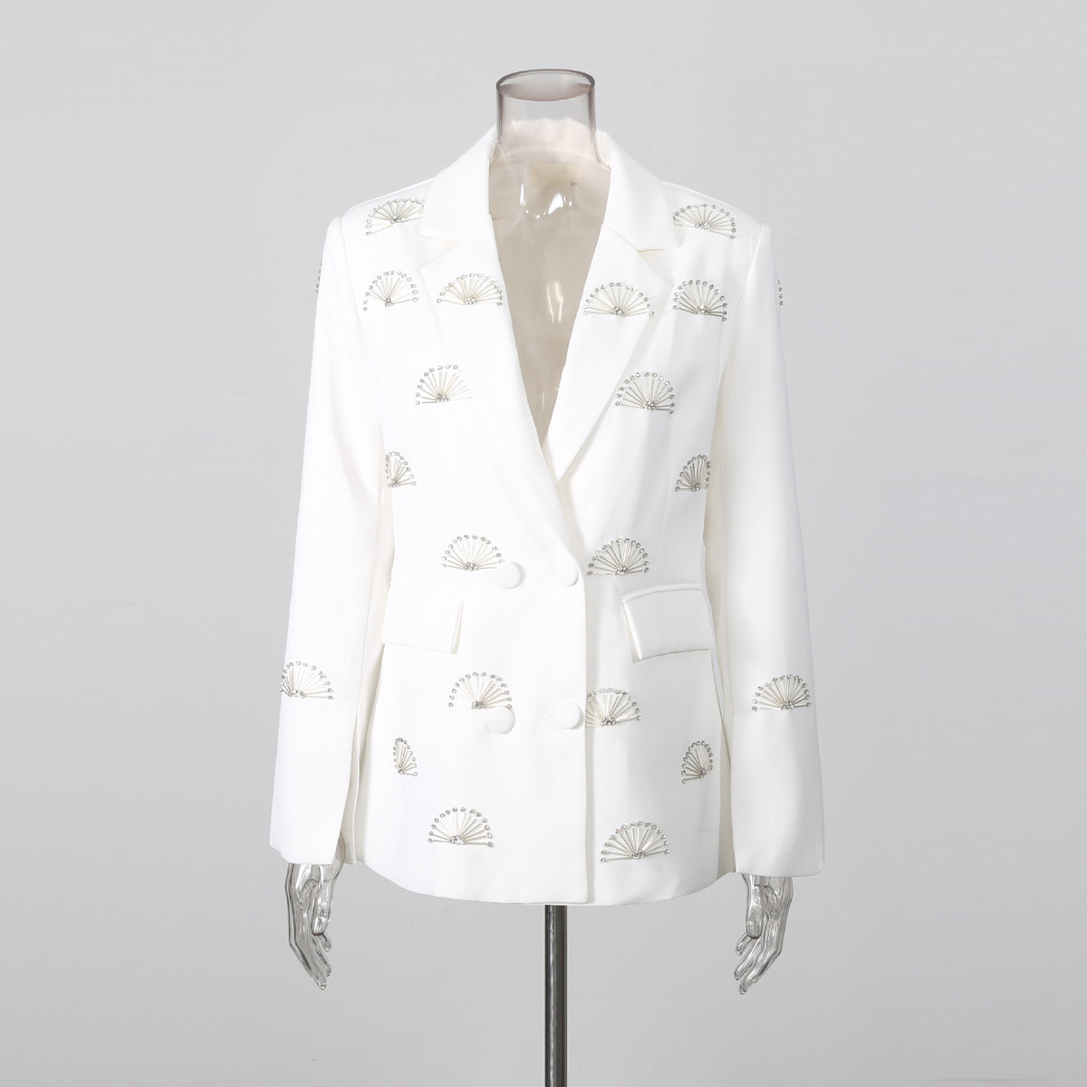 Rhinestone Double-Breasted Lapel Tailored Blazer