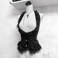 Veste d'haltère en dentelle noire de style gothique foncé pour les femmes