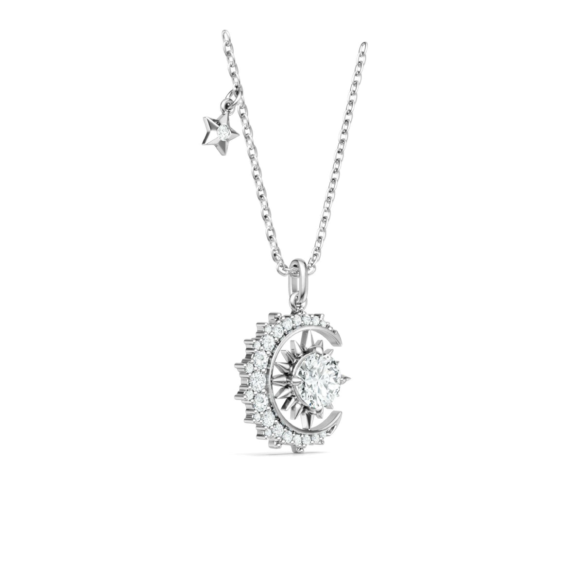 S925 Collier en argent 1ct Moissanite Moon Star