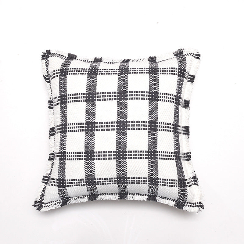 Couvercle d'oreiller à grille en polyester-cotton de style Chanel avec garniture en tassel