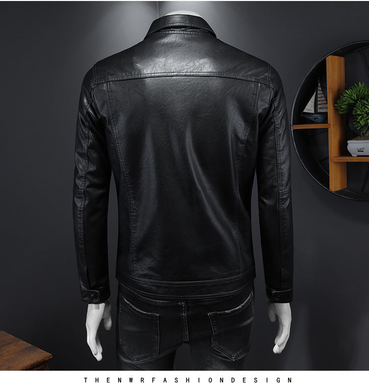 Manteau en cuir à manches longues pour homme