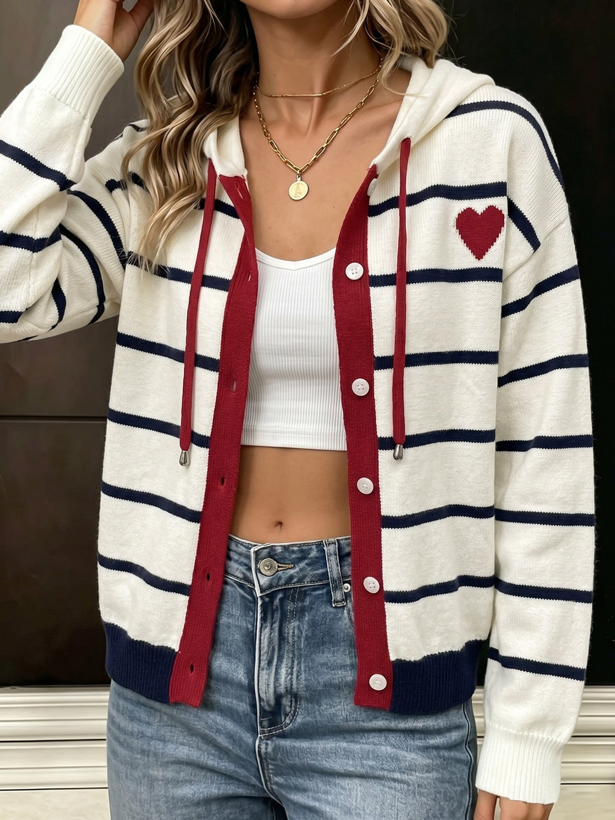 Women's Knitted Cardigan with Hood and Drawstring Casual and Versatile