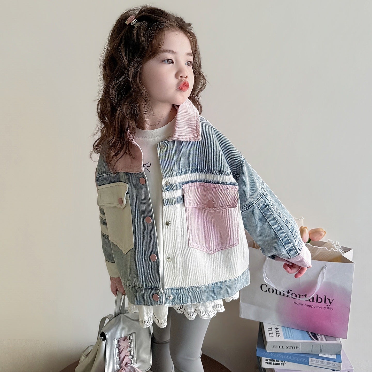 Veste denim multicolore pour filles de nouveau style