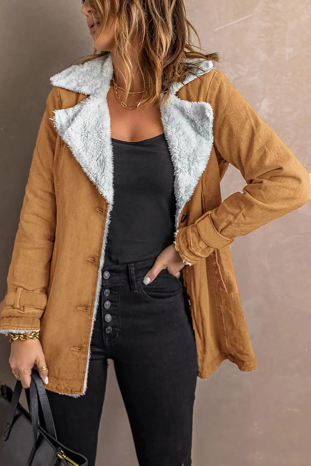 Manteau à manches longues pour femmes avec doublure en polaire