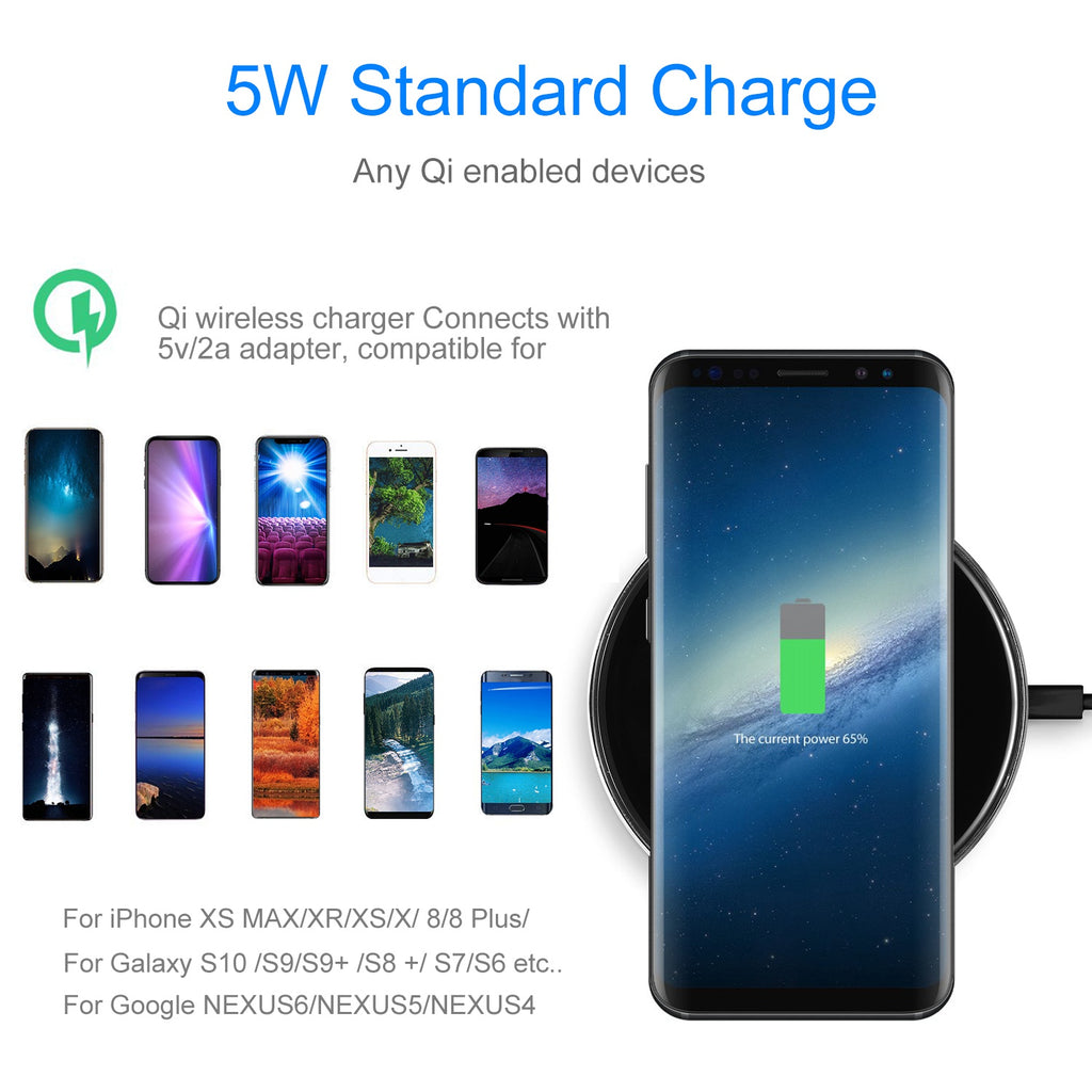 1Pc Chargeur sans fil Qi-Certifié Ultra-Slim 5W tampon de recharge pour téléphone IOS XS MAX XR XS X