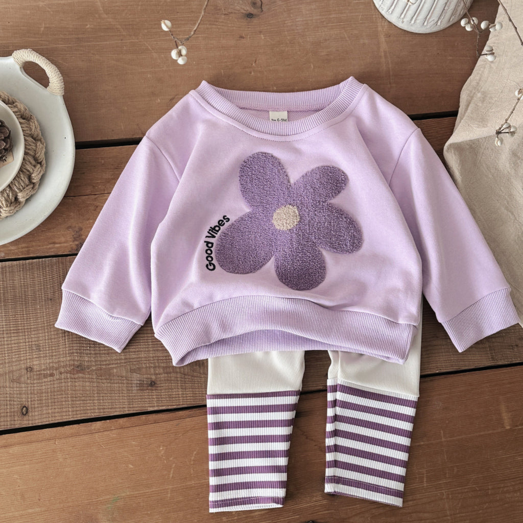 Baby Floral Hoodie et Pantalons rayés Ensemble deux pièces