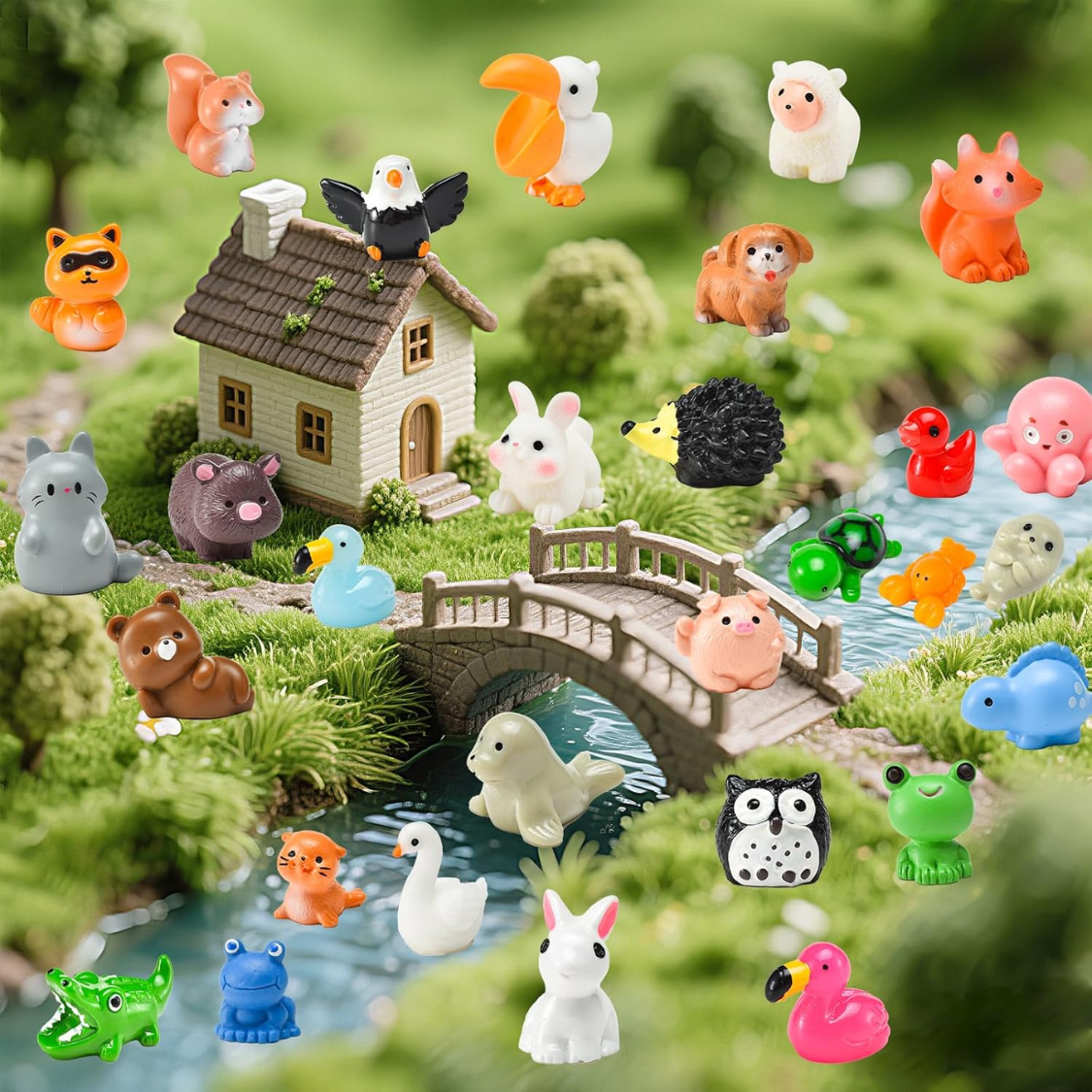 50 Pcs Mini résine animaux minuscules Résine animaux Figurines Bulk Miniature peu à cacher