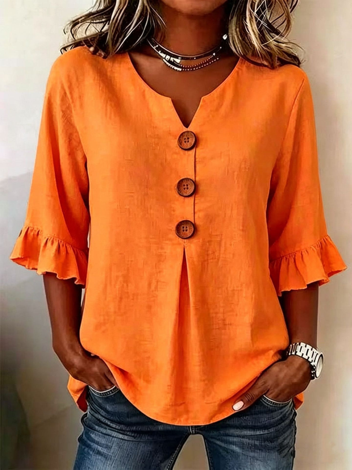 Vêtements européens et américains pour femmes Été Amazon Couleur solide Boutonné Femmes Casual F