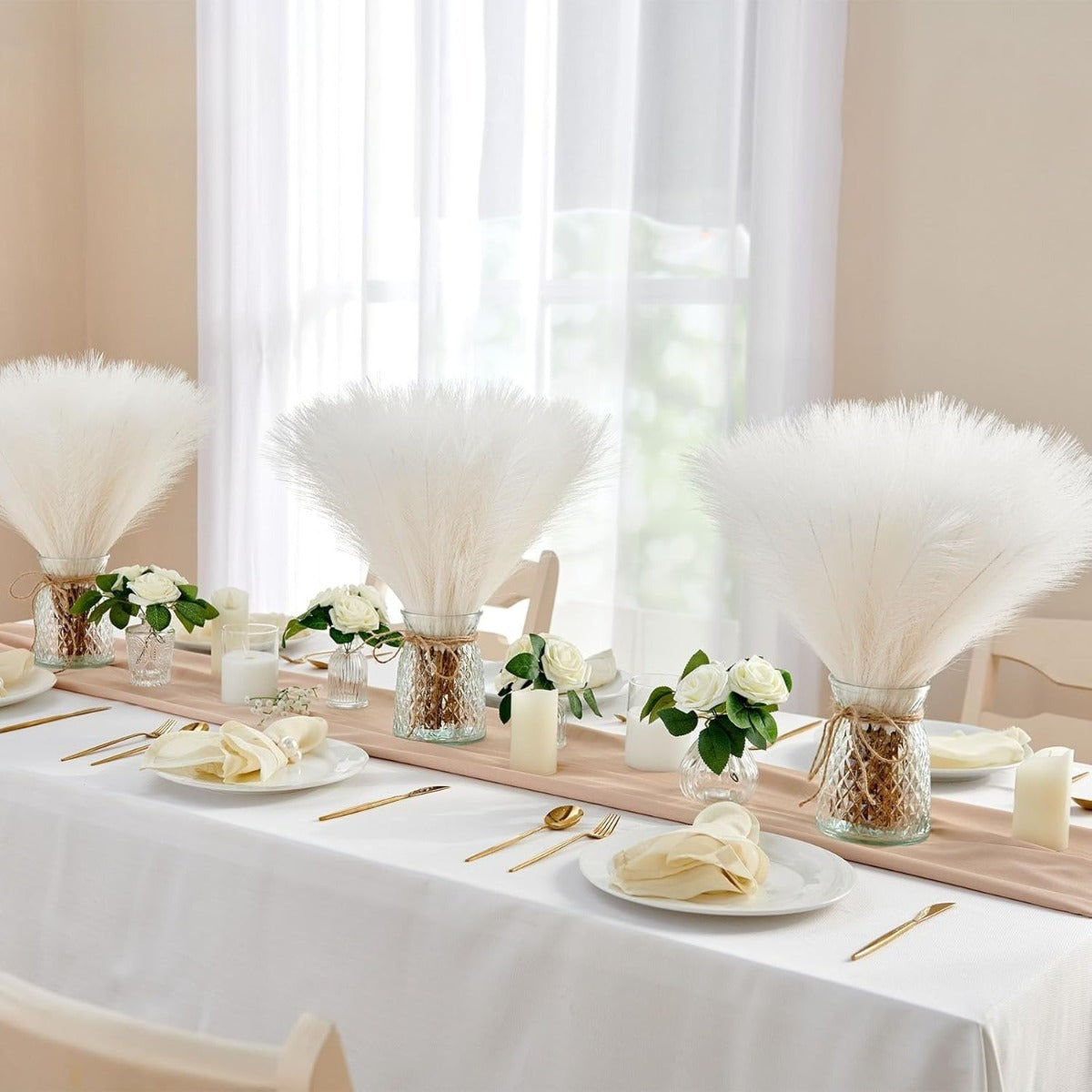 Ensemble de 50 décors de pampas artificiels blancs