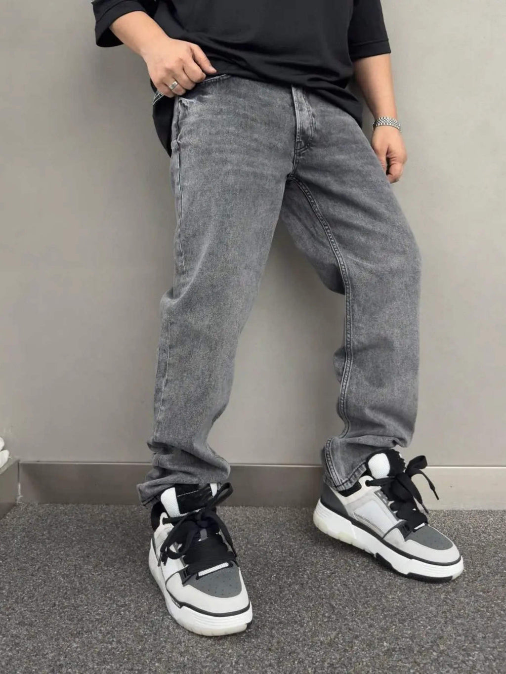 European And American Street BIKER JEANS Fashion Brand Ma Ying High Street Hommes JEANS Loo