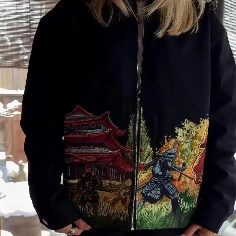 Veste à fermeture éclair brodée robuste