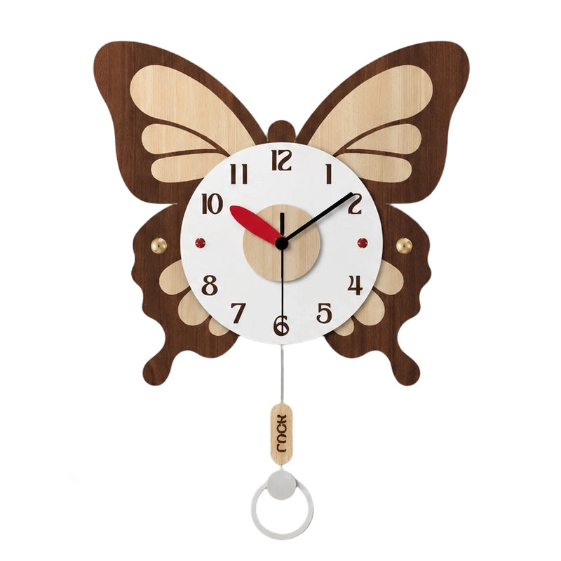 Horloge murale en bois en forme de papillon, style champêtre