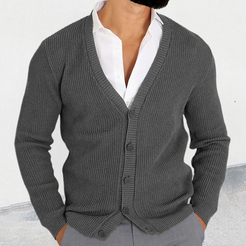 Chandail à manches longues à col en V pour hommes tricoté à la mode