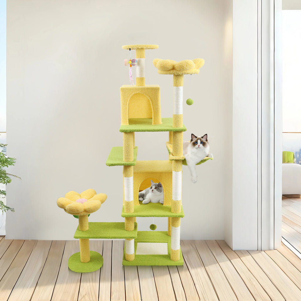 Arbre de fleurs de 71 pouces avec grand condo coussin de fleurs amovible et hamac jaune