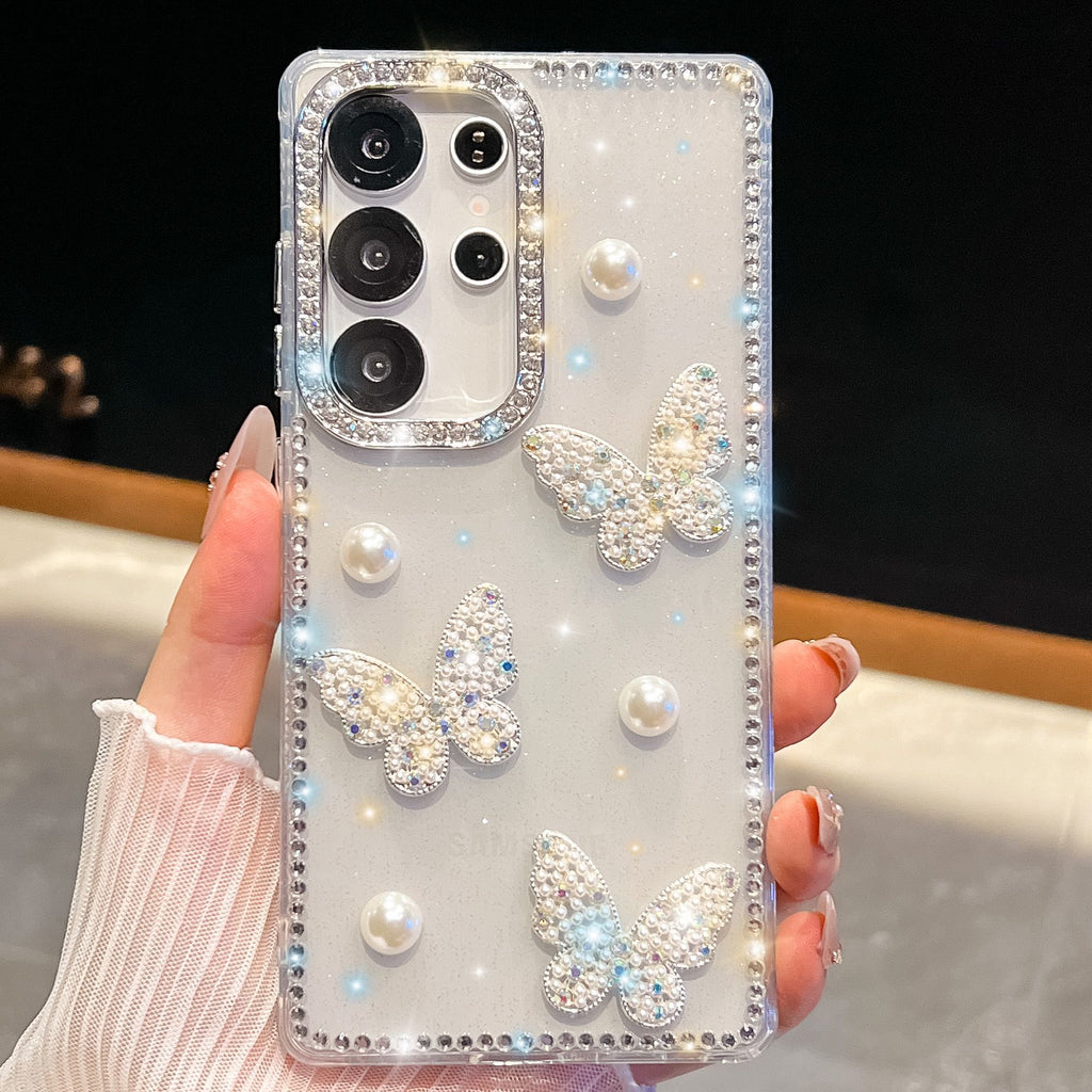 Glitter Powder Pearl Butterfly Style Coque téléphonique avec Strass