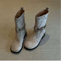 Apricot femme en cuir souple Ceinture de couleur solide Boucle de coupe mi-calf Martin Bottes