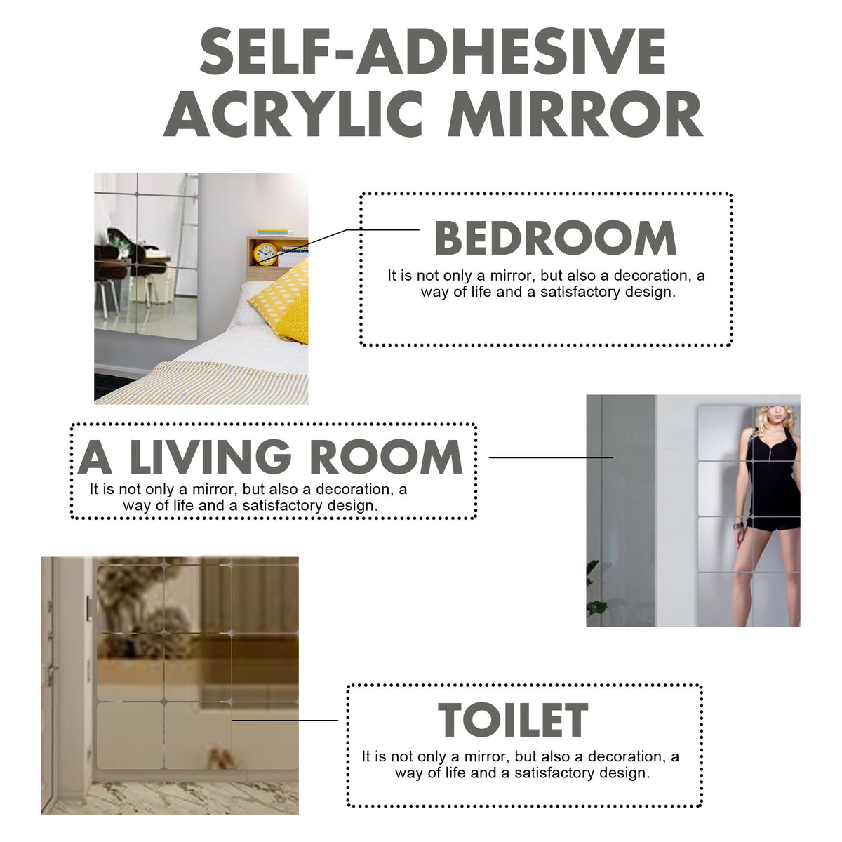 Eelhoe auto-adhésif mural anti-fall miroir chambre Splicing auto-adhésif miroir mur Stic