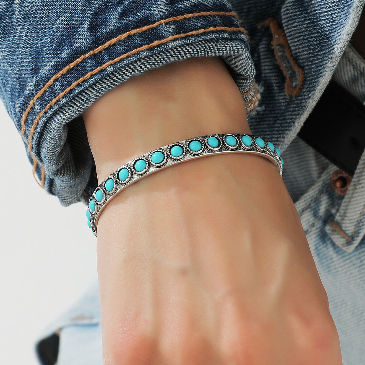 Bracelet en argent vintage vert turquoise de style occidental pour femmes