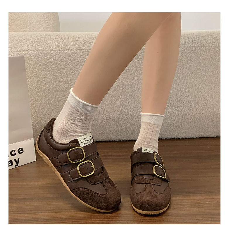 Retro Couleur Bloc Épaisseur Semelle Allemande Trainer Chaussures Femmes Automne Ceinture Boucle Casual Fashion Co