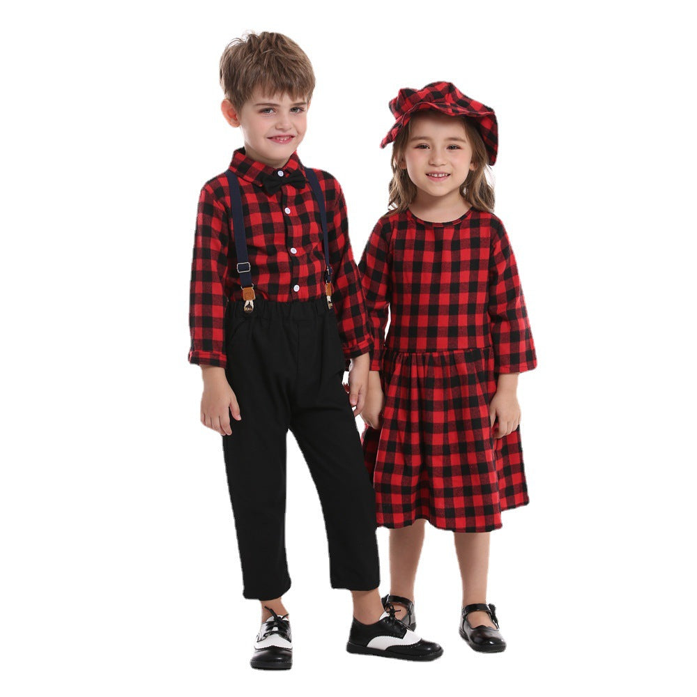 Soeurs de Noël et frères Autumn Plaid Chemise à manches longues Bib deux pièces