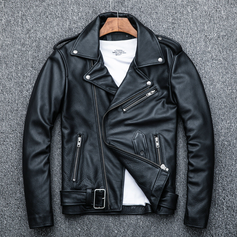Veste en cuir de motard en cuir pur