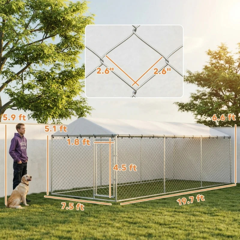 20' X 7.5' X 6.5' Outdoor Dog Kennel for Small Medium Large Dogs with Waterproof Cover