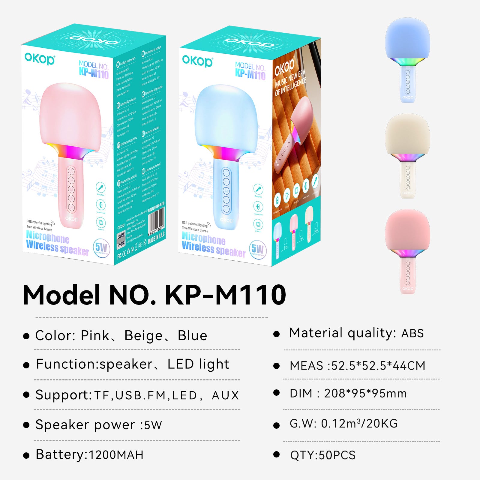 KP-M110 Microphone haut-parleur Bluetooth sans fil pour k