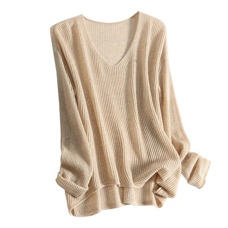 Slimming V-neckline Automne et hiver manches longues T-shirt en bas