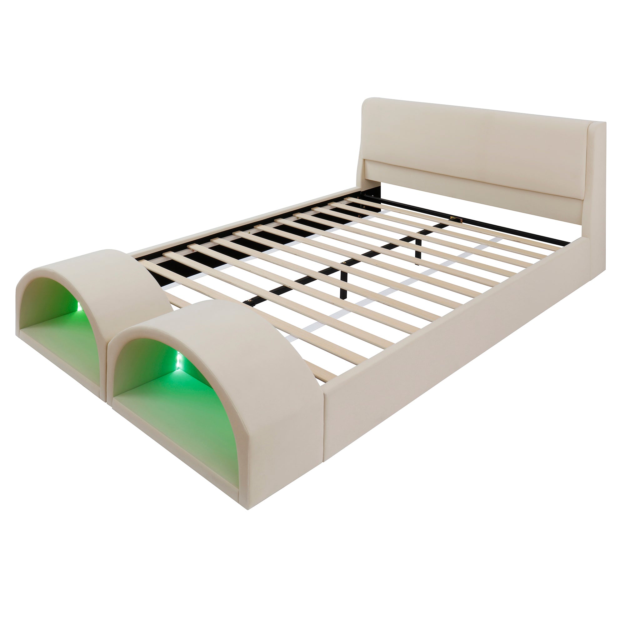 Cadre de lit de plate-forme rembourré de taille Queen avec double grottes Cat