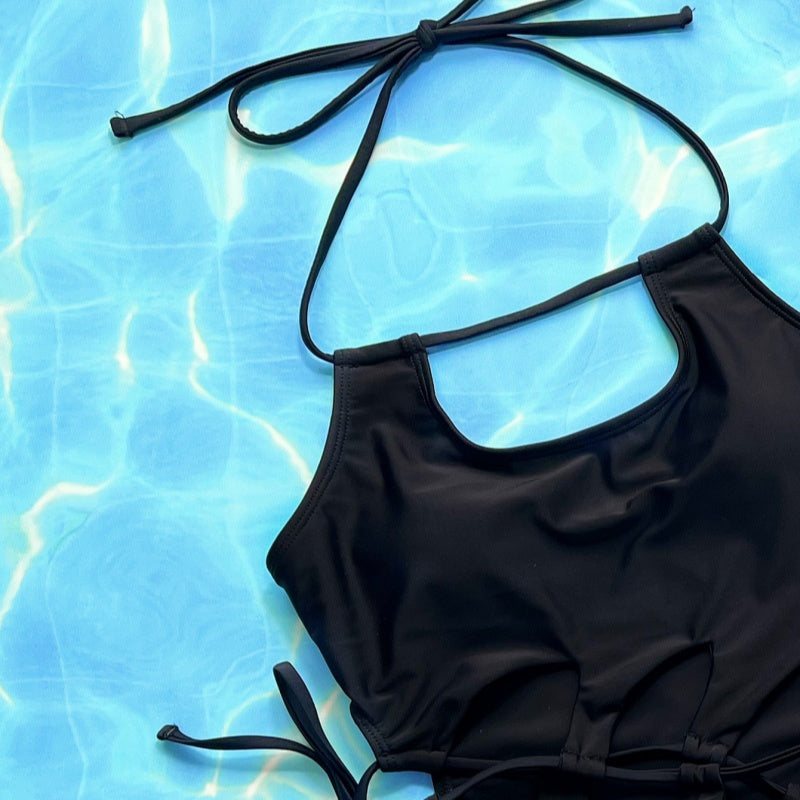 I Solid-color Sangle Hollow-out maillot de bain une pièce