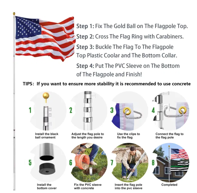 Aluminum flagpole with American flag and ball