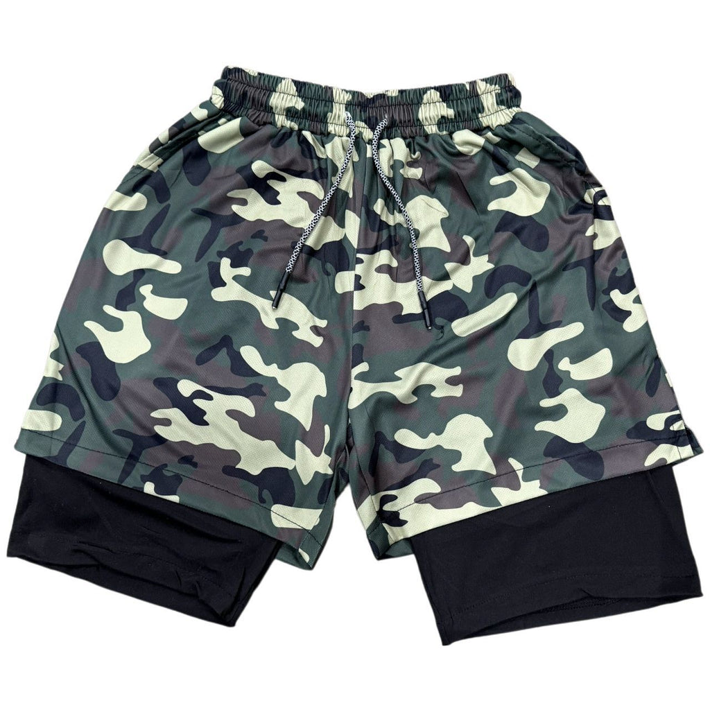 Short casual respirant double-layer homme avec un faux design à deux pièces