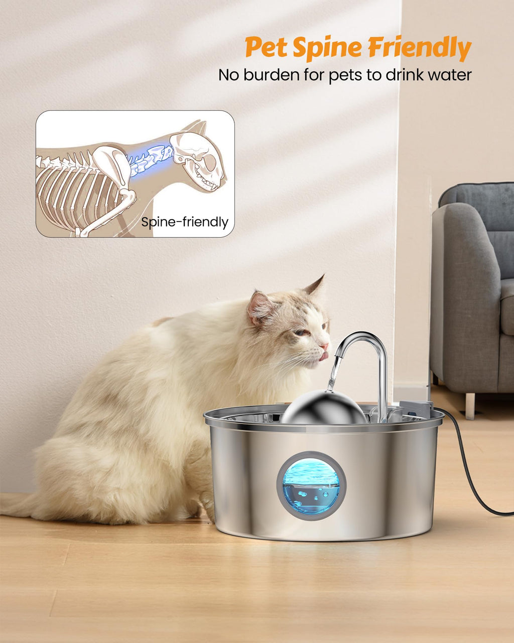 À la fontaine d'eau en acier inoxydable