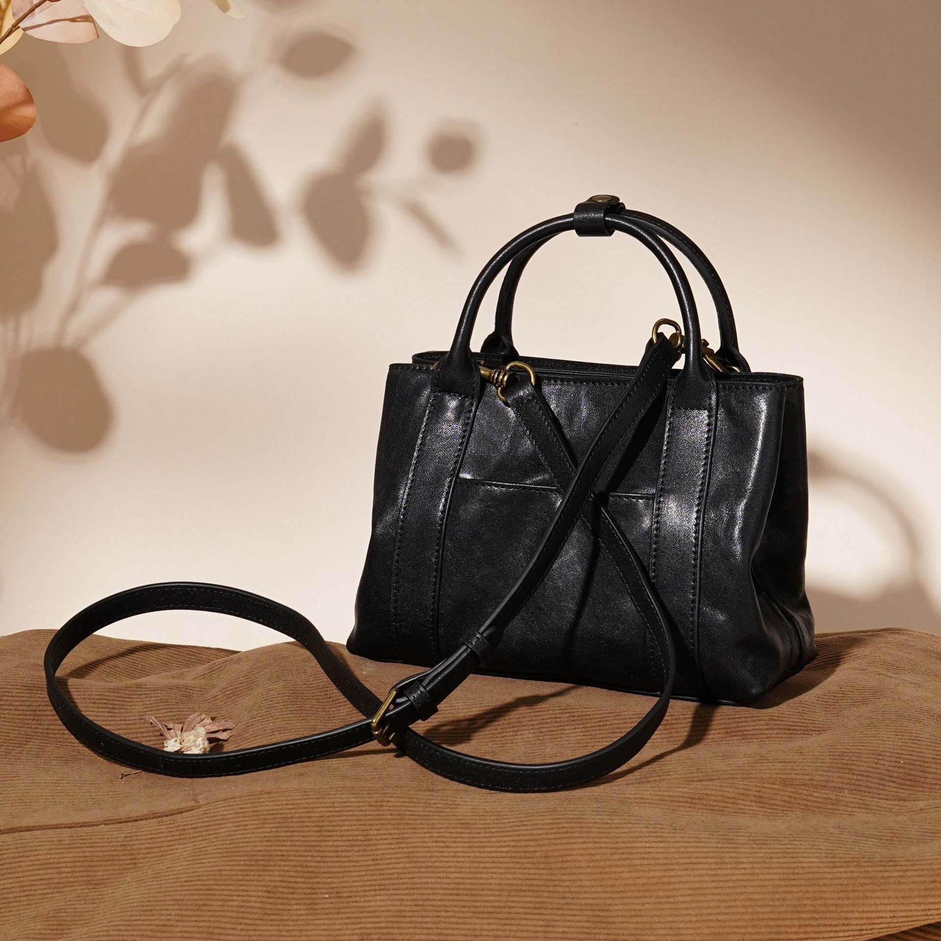 Sac à bandoulière en cuir véritable de grande capacité