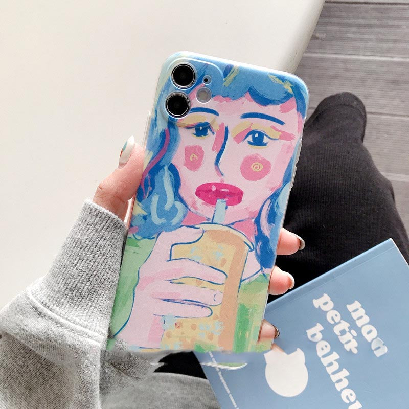 Peinture à l'huile créative Yeux Coque de téléphone fille