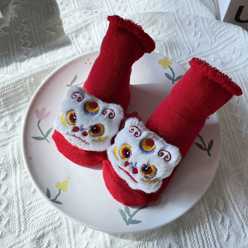 Bébé Hiver Grand Rouge Terry Chaussettes de sol antidérapantes