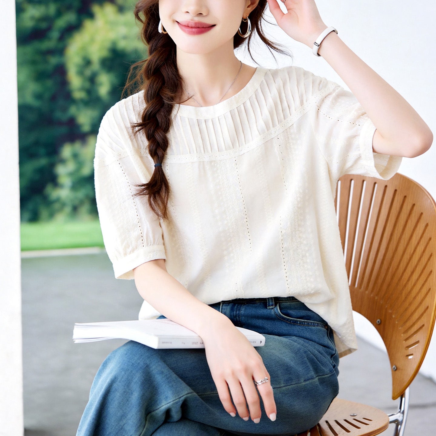 Été Pull à col rond Top Femmes Pure Coton