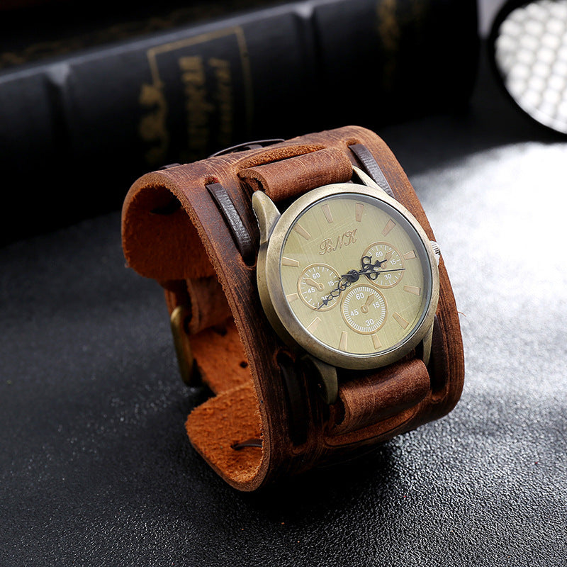 Bracelet Vintage montre en cuir large pour homme