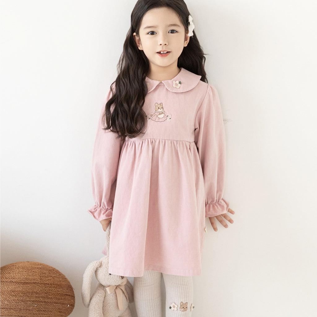 Robe de lapin brodée à manches longues en coton pur
