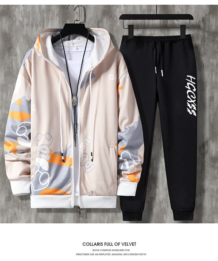 Men's Spring and Autumn Long Sleeve Zipper Imprimé costume occasionnel