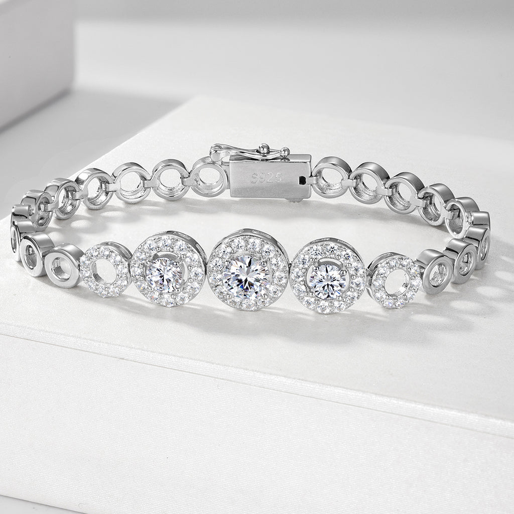 S925 Argent Sterling D Couleur VVS1 Moissanite Halo Bracelet 15&18cm Chaîne d'enclenchement
