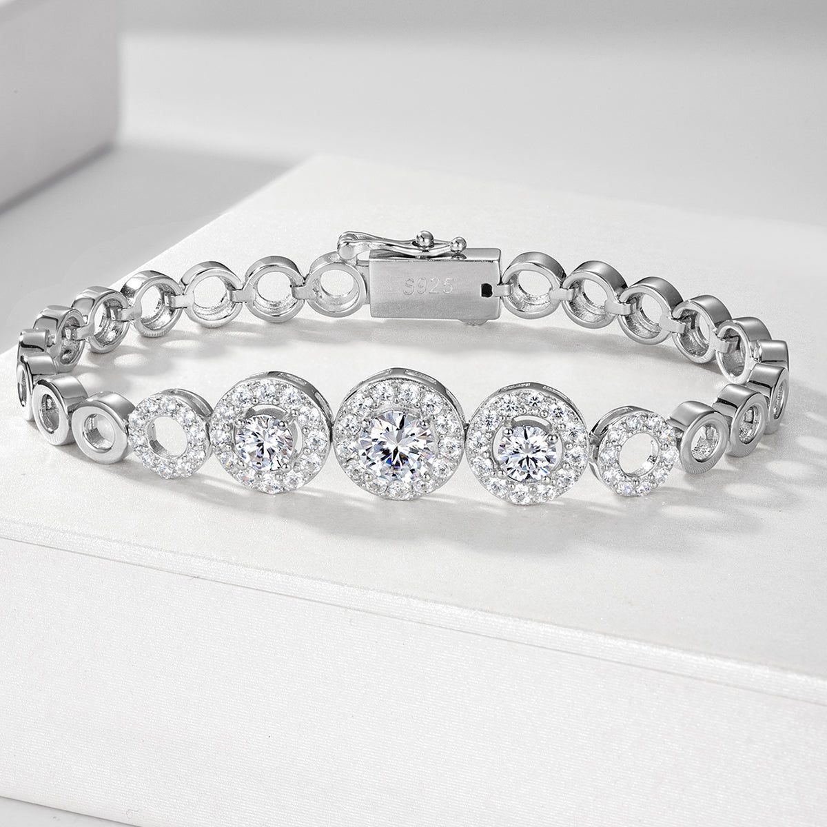S925 Argent Sterling D Couleur VVS1 Moissanite Halo Bracelet 15&18cm Chaîne d'enclenchement