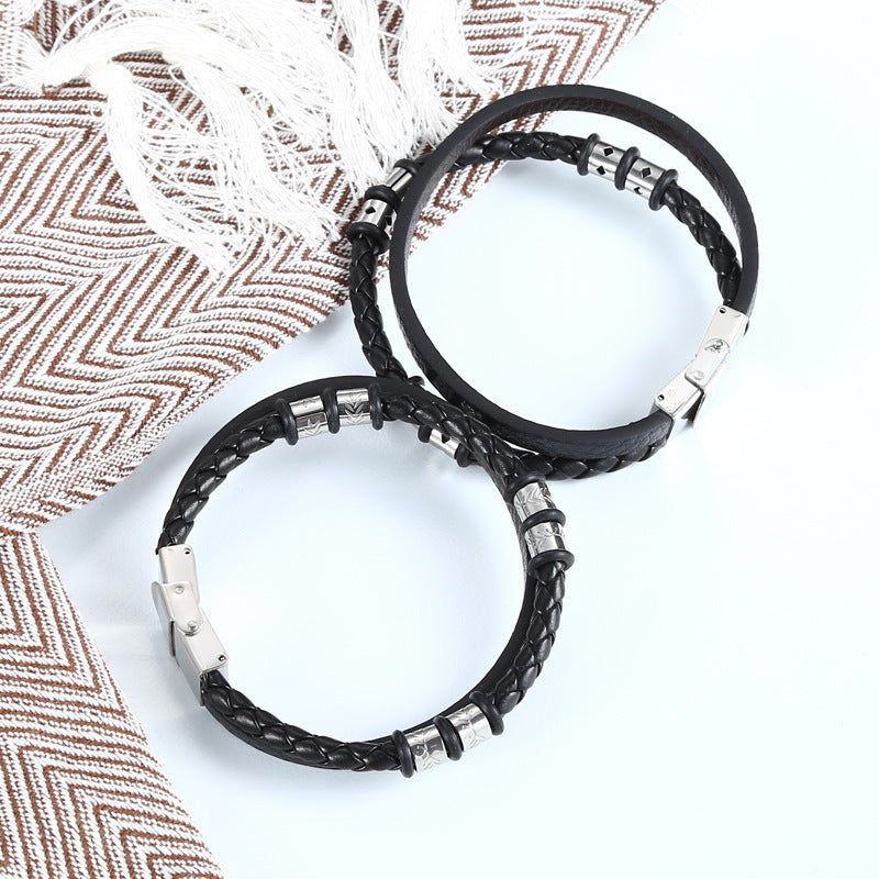 Bracelet en cuir tissé en acier inoxydable