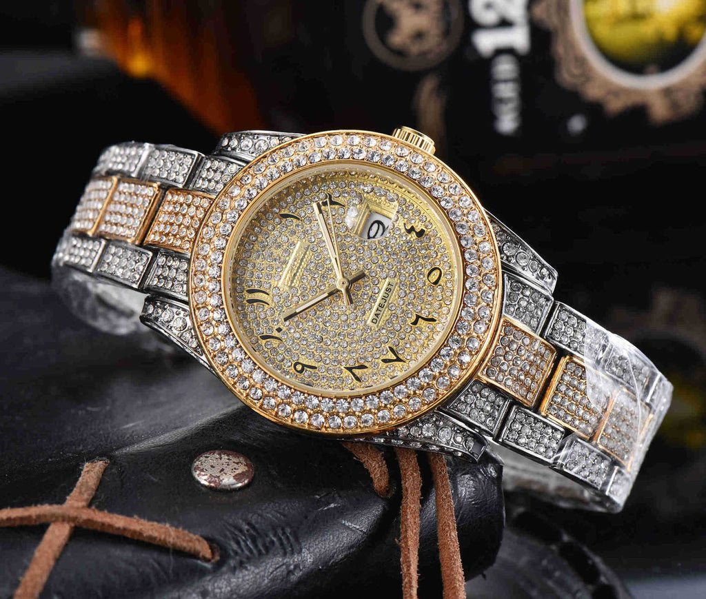 Montre Quartz en acier inoxydable tout diamant pour hommes